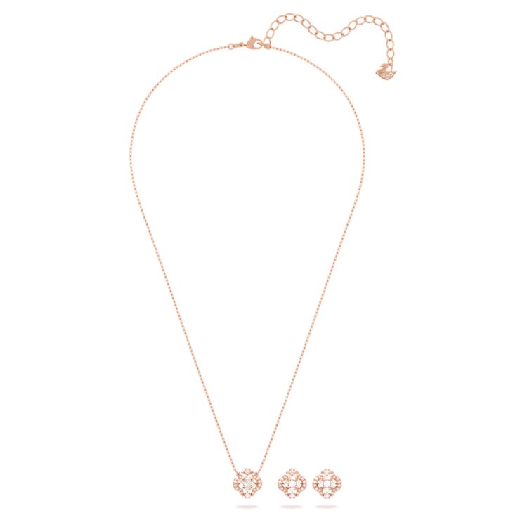 Una set, Mixed cuts, Clover, White, Rose gold-tone plated by SWAROVSKI