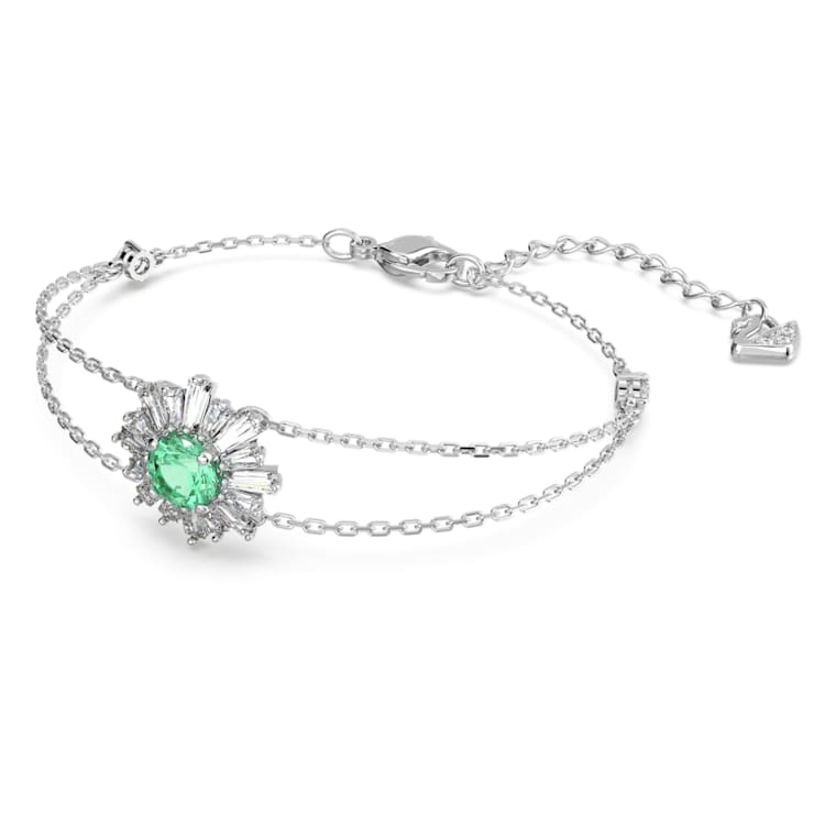 Idyllia bracelet, Mixed cuts, Sun, Green, Rhodium plated by SWAROVSKI