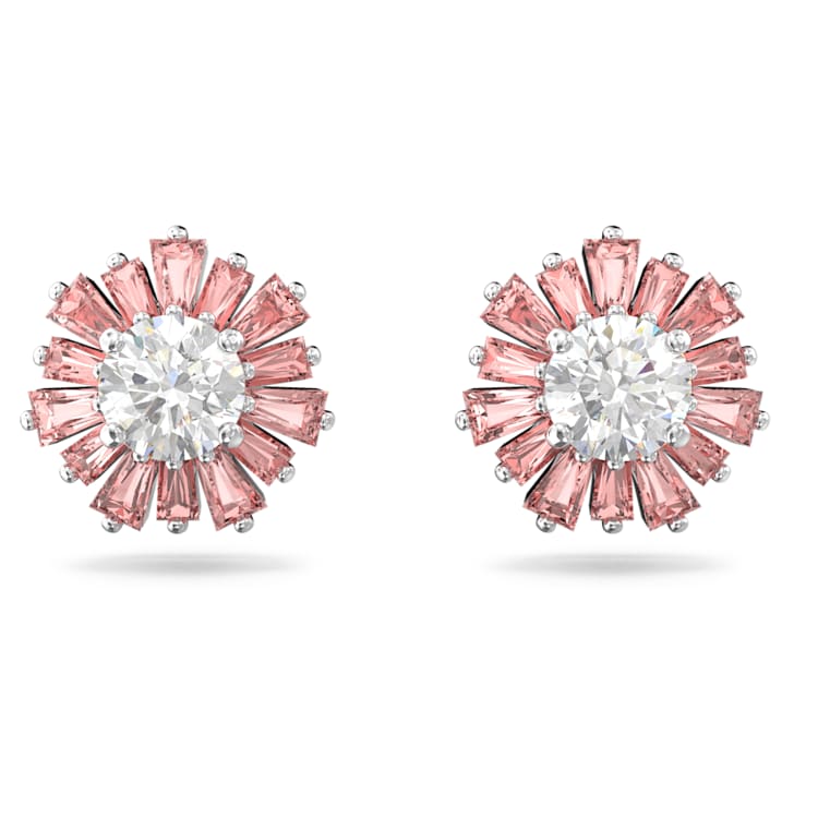 Idyllia stud earrings, Mixed cuts, Sun, Pink, Rhodium plated by SWAROVSKI