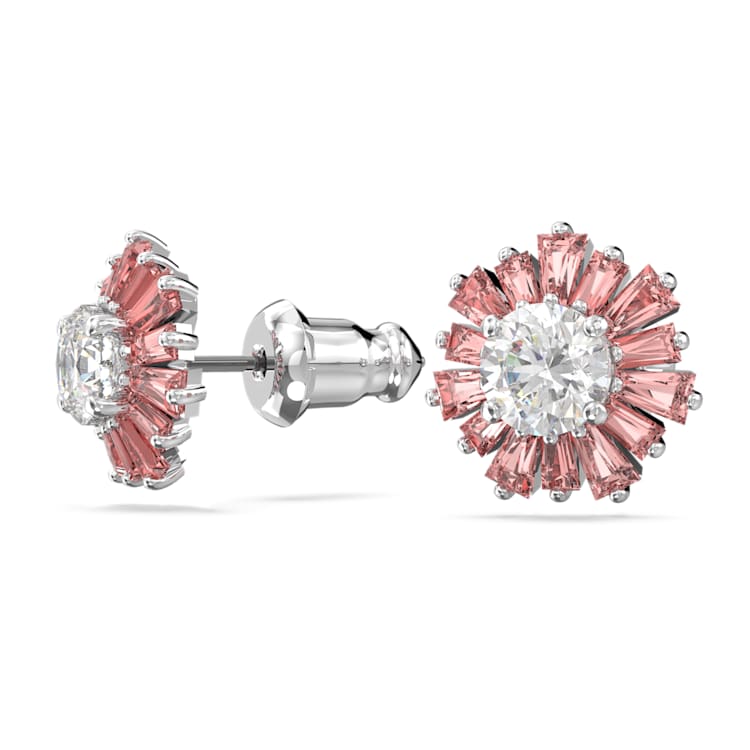 Idyllia stud earrings, Mixed cuts, Sun, Pink, Rhodium plated by SWAROVSKI