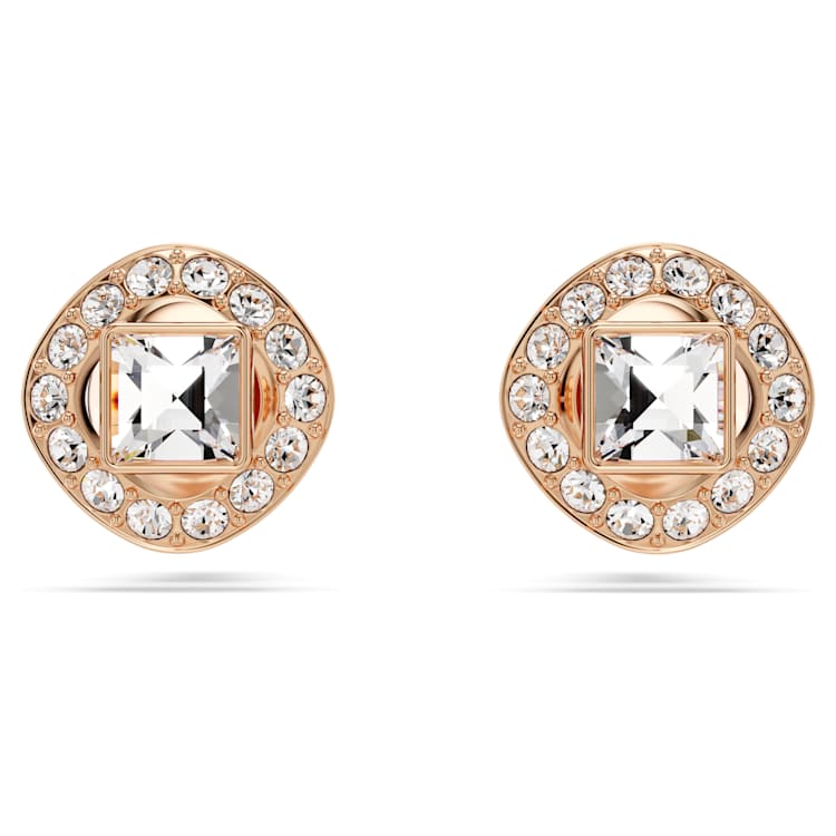 Una Angelic stud earrings, Square cut, White, Rose gold-tone plated by SWAROVSKI