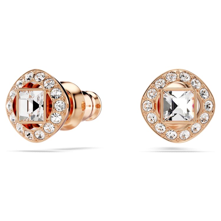 Una Angelic stud earrings, Square cut, White, Rose gold-tone plated by SWAROVSKI