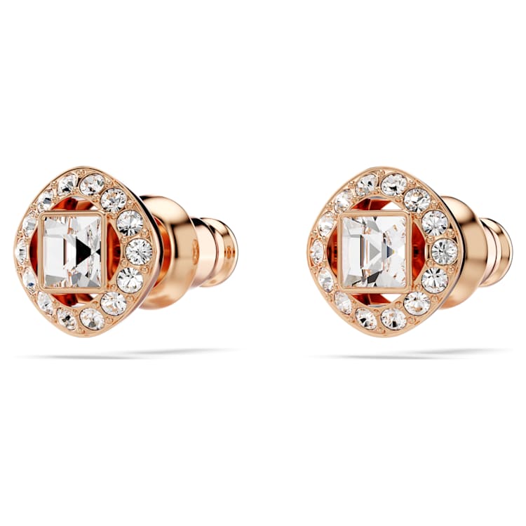 Una Angelic stud earrings, Square cut, White, Rose gold-tone plated by SWAROVSKI