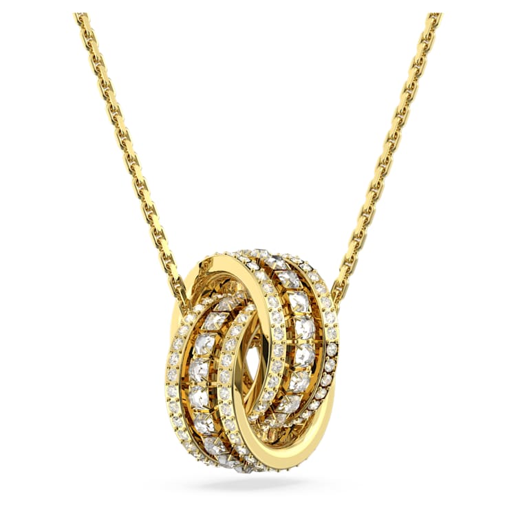 Hyperbola necklace, Intertwined circles, White, Gold-tone plated by SWAROVSKI