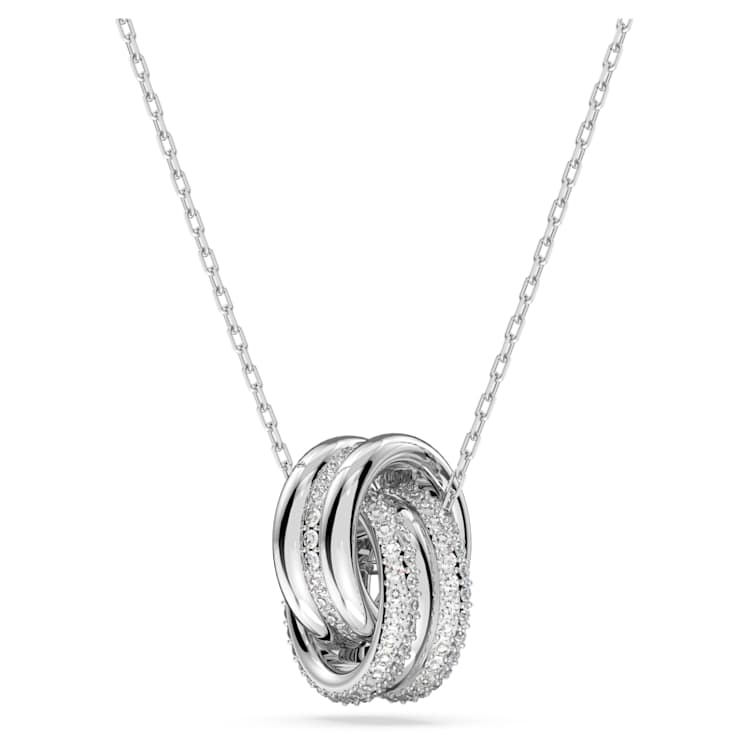 Hyperbola pendant, Intertwined circles, Small, White, Rhodium plated by SWAROVSKI