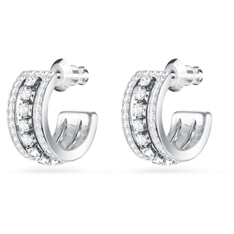 Hyperbola hoop earrings, White, Rhodium plated by SWAROVSKI