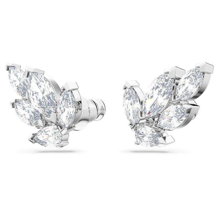 Louison stud earrings, Leaf, White, Rhodium plated by SWAROVSKI