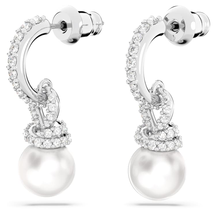 Originally drop earrings, White, Rhodium plated by SWAROVSKI