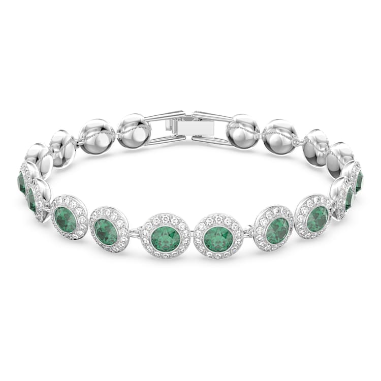 Una Angelic Tennis bracelet, Round cut, Pavé, Medium, Green, Rhodium plated by SWAROVSKI