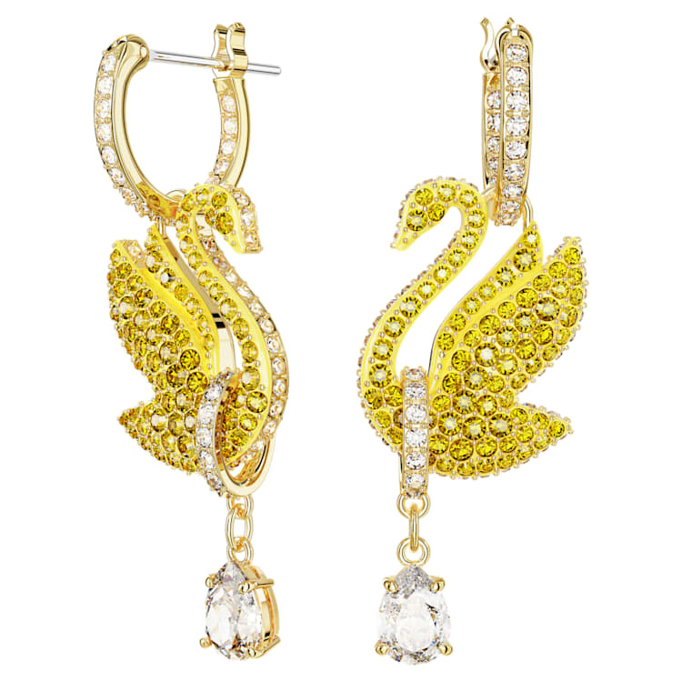 Swan drop earrings, Swan, Yellow, Gold-tone plated by SWAROVSKI