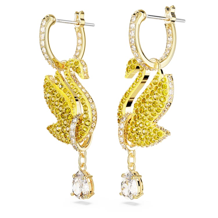 Swan drop earrings, Swan, Yellow, Gold-tone plated by SWAROVSKI