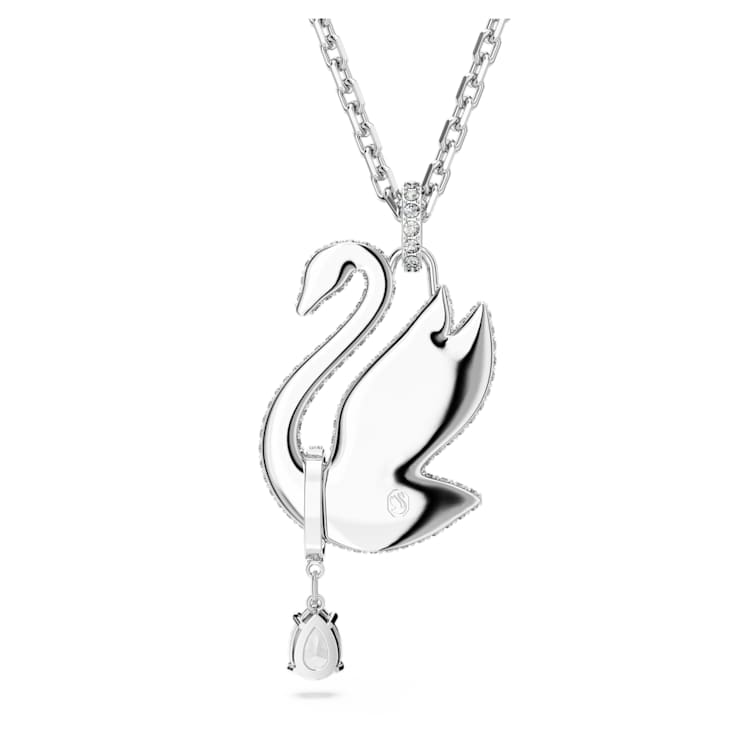 Swan necklace, Swan, Long, White, Rhodium plated by SWAROVSKI