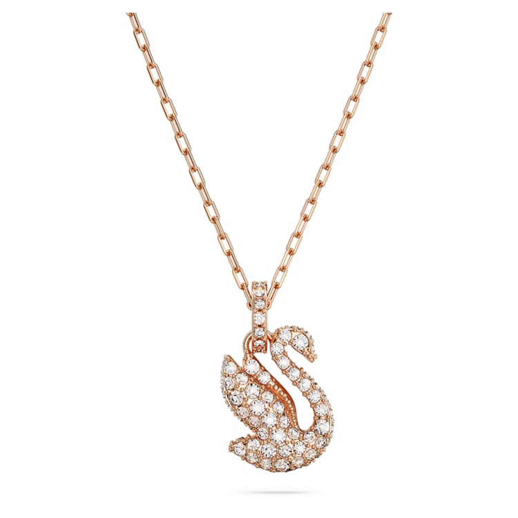 Swan pendant, Swan, Small, White, Rose gold-tone plated by SWAROVSKI