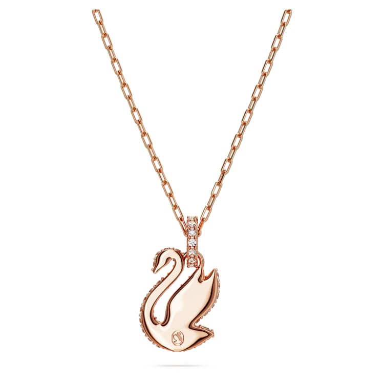 Swan pendant, Swan, Small, White, Rose gold-tone plated by SWAROVSKI