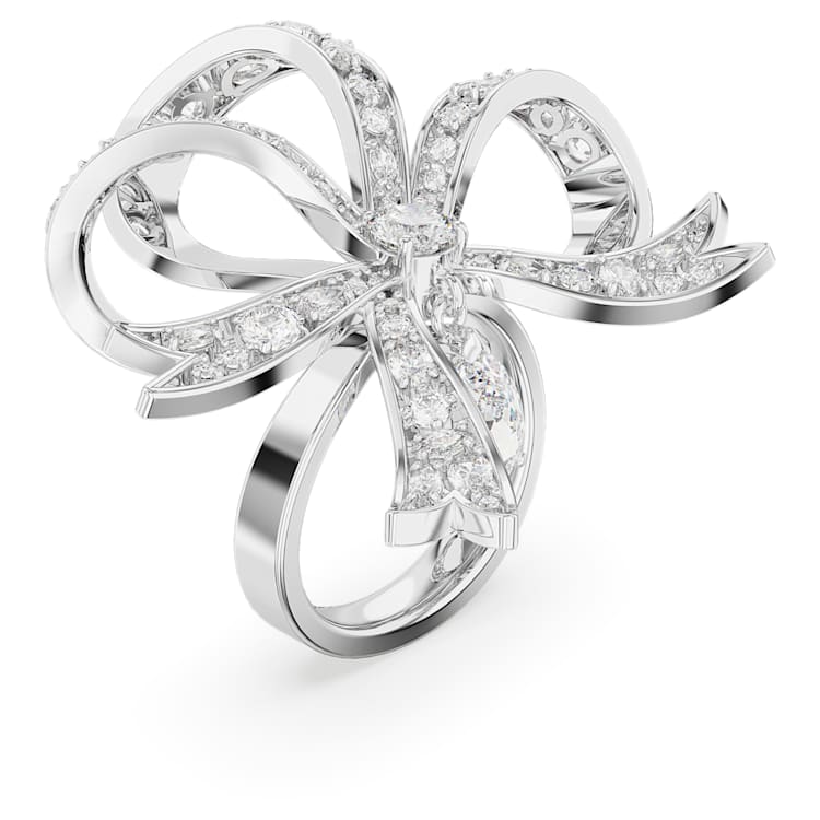 Hyperbola cocktail ring, Bow, Large, White, Rhodium plated by SWAROVSKI