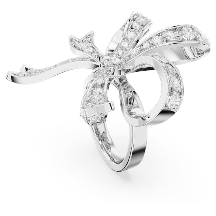 Hyperbola cocktail ring, Bow, Large, White, Rhodium plated by SWAROVSKI