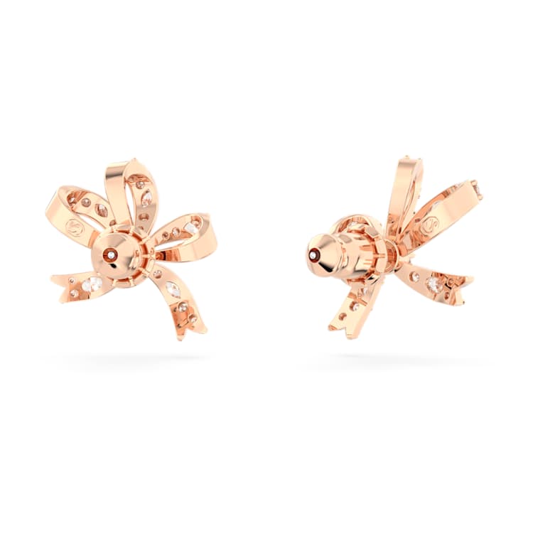 Hyperbola stud earrings, Bow, Small, White, Rose gold-tone plated by SWAROVSKI