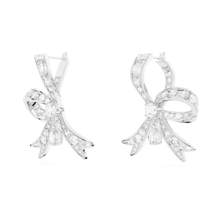 Hyperbola drop earrings, Bow, White, Rhodium plated by SWAROVSKI