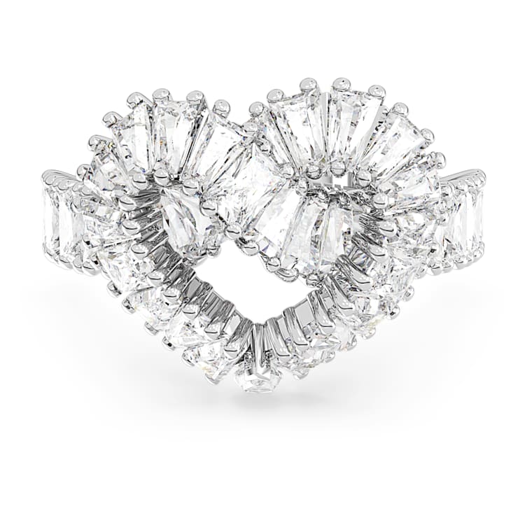 Matrix ring, Mixed cuts, Heart, White, Rhodium plated by SWAROVSKI