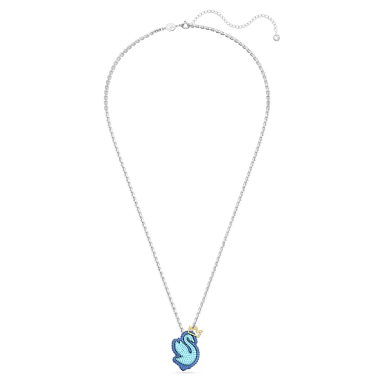 Swan pendant, Swan, Long, Blue, Rhodium plated by SWAROVSKI