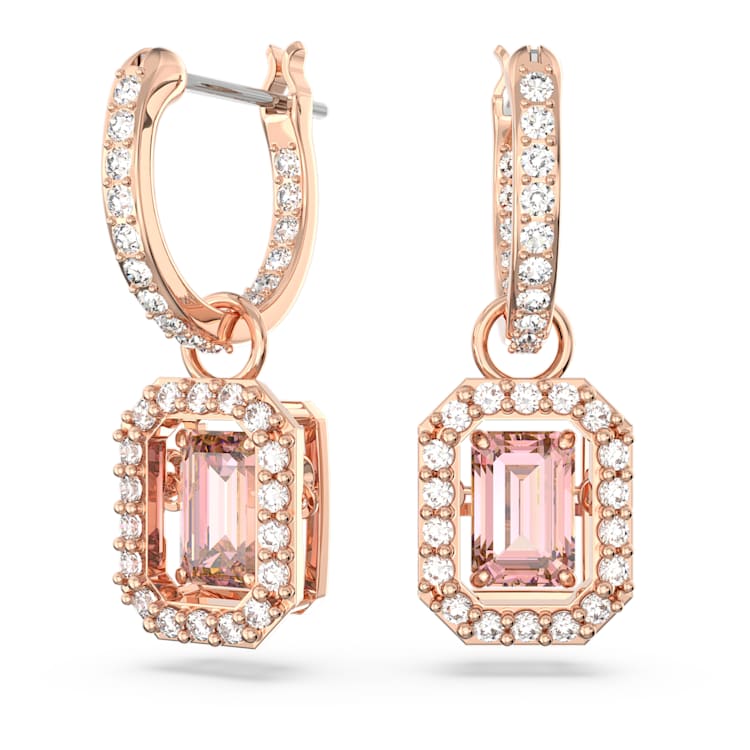 Una drop earrings, Octagon cut, Pink, Rose gold-tone plated by SWAROVSKI