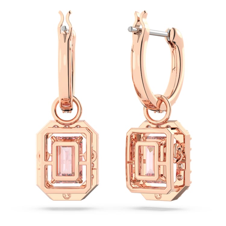 Una drop earrings, Octagon cut, Pink, Rose gold-tone plated by SWAROVSKI