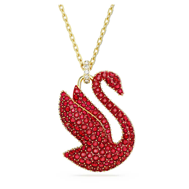 Swan pendant, Swan, Large, Red, Gold-tone plated by SWAROVSKI