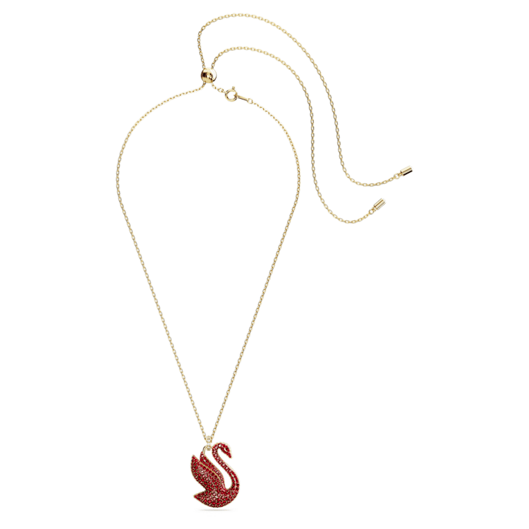 Swan pendant, Swan, Large, Red, Gold-tone plated by SWAROVSKI