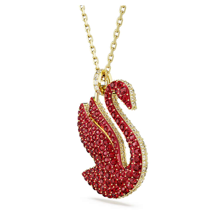 Swan pendant, Swan, Large, Red, Gold-tone plated by SWAROVSKI