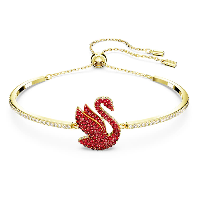 Swan bangle, Swan, Medium, Red, Gold-tone plated by SWAROVSKI