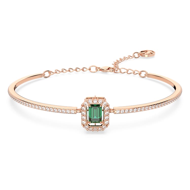 Una bangle, Octagon cut, Pavé, Green, Rose gold-tone plated by SWAROVSKI