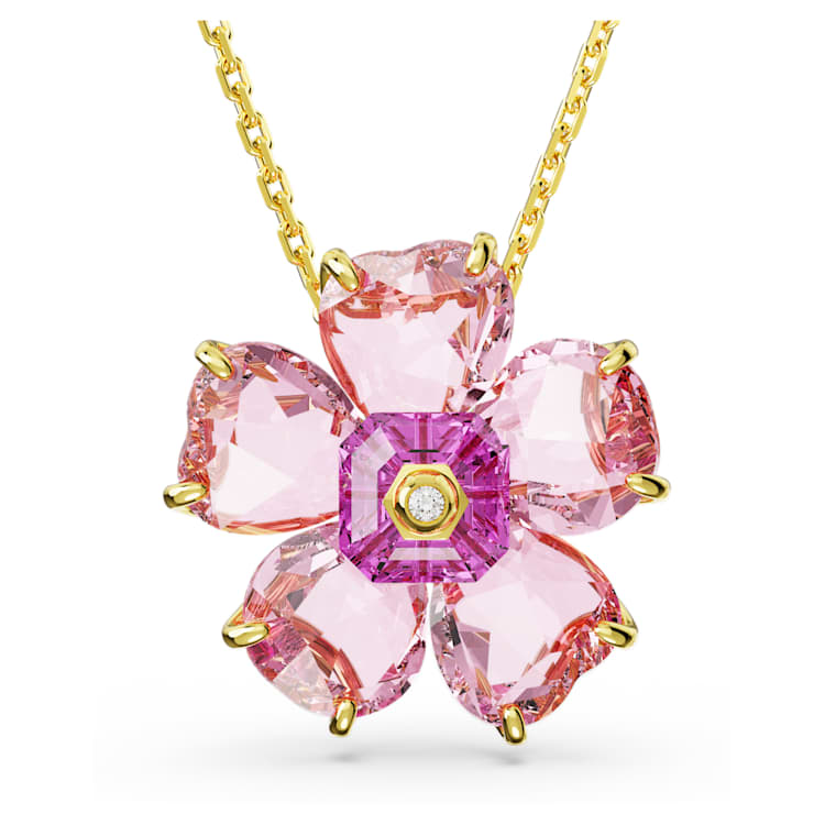 Idyllia necklace, Flower, Pink, Gold-tone plated by SWAROVSKI