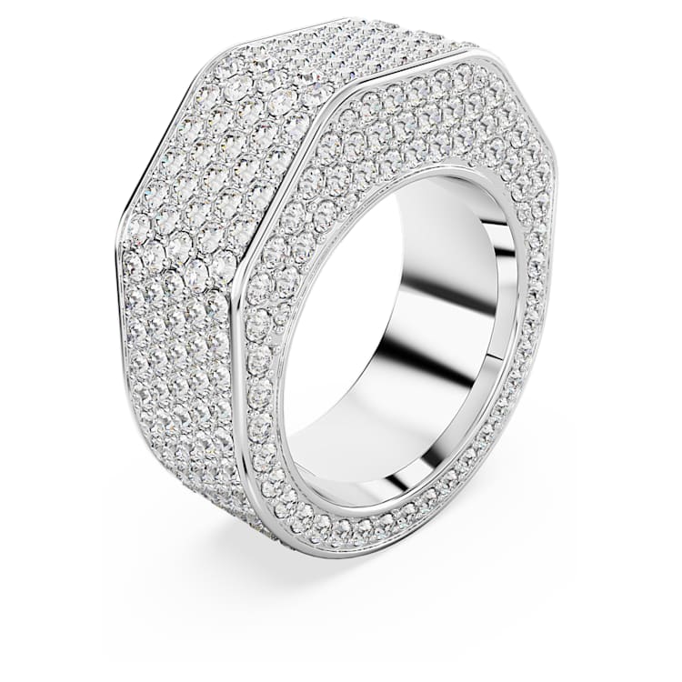 Dextera cocktail ring, Octagon shape, Pavé, White, Rhodium plated by SWAROVSKI