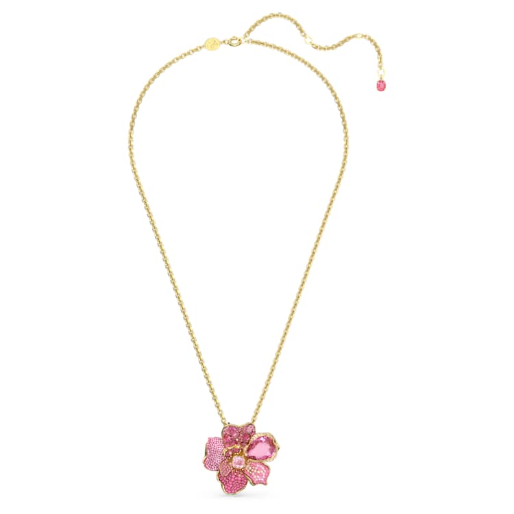 Idyllia pendant and brooch, Pavé, Flower, Pink, Gold-tone plated by SWAROVSKI