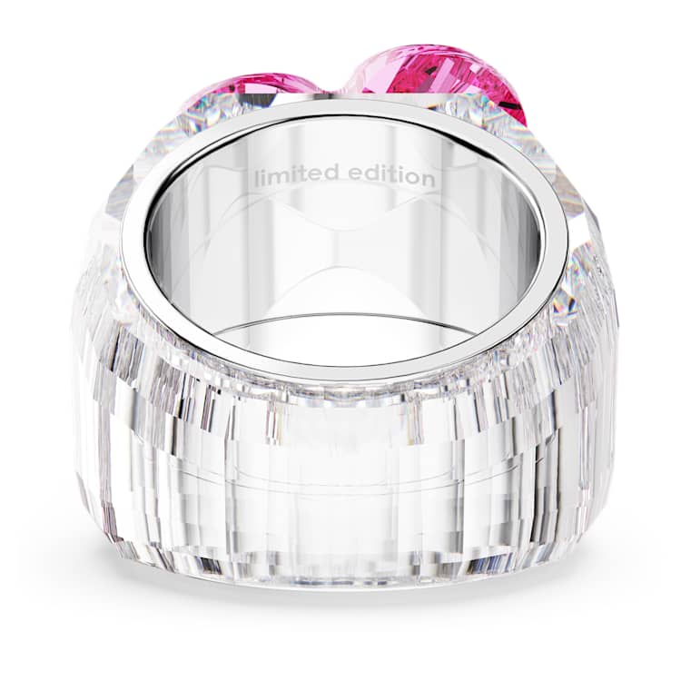 Idyllia cocktail ring, Flower, Pink, Rhodium plated by SWAROVSKI