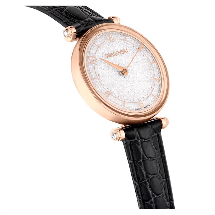 Crystalline Wonder watch, Swiss Made, Leather strap, Black, Rose gold-tone finish by SWAROVSKI