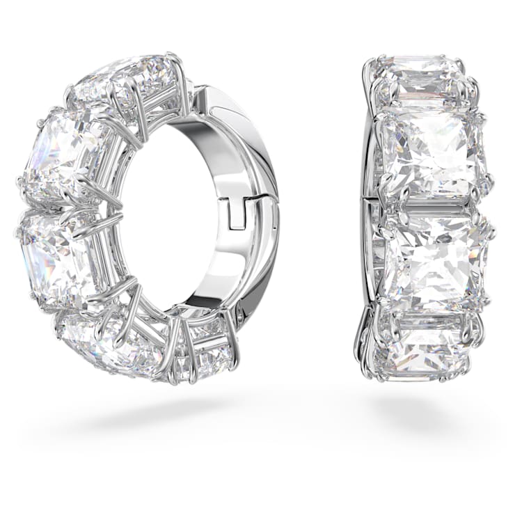 Matrix clip earrings, Square cut, White, Rhodium plated by SWAROVSKI