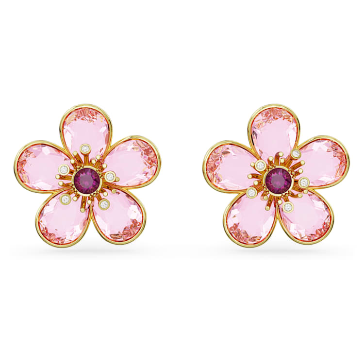 Idyllia stud earrings, Flower, Pink, Gold-tone plated by SWAROVSKI