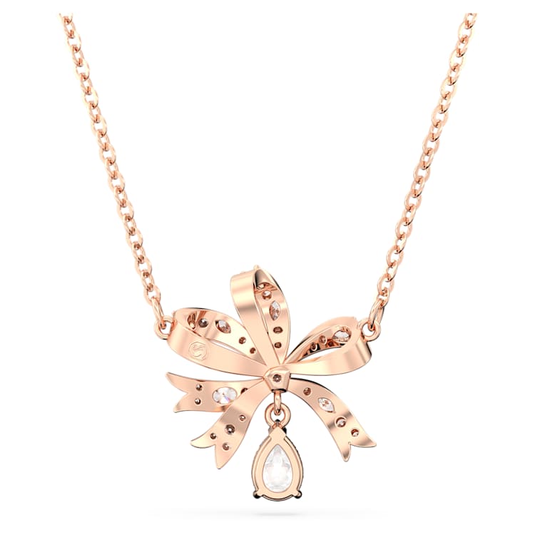 Hyperbola necklace, Bow, Small, White, Rose gold-tone plated by SWAROVSKI