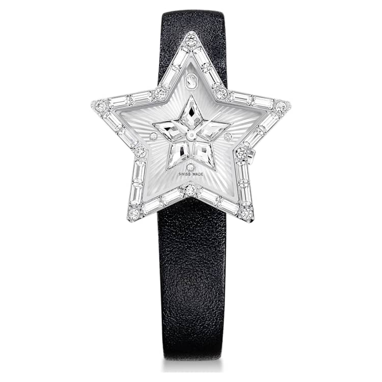 Symbolica Star watch, Swiss Made, Star, Leather strap, White, Stainless steel by SWAROVSKI