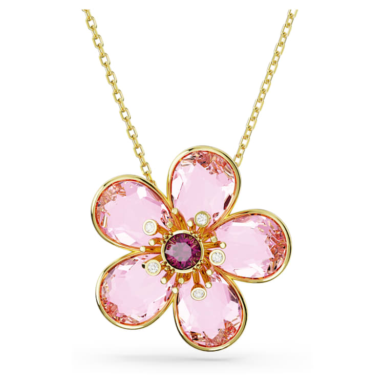 Idyllia pendant, Flower, Small, Pink, Gold-tone plated by SWAROVSKI