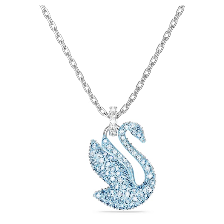 Swan pendant, Swan, Medium, Blue, Rhodium plated by SWAROVSKI