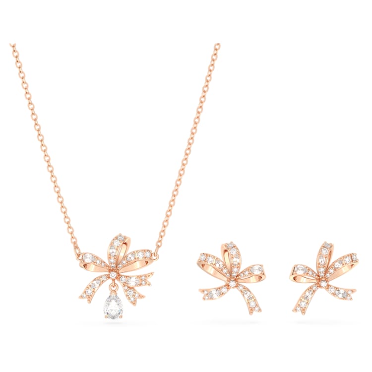 Hyperbola set, Bow, White, Rose gold-tone plated by SWAROVSKI