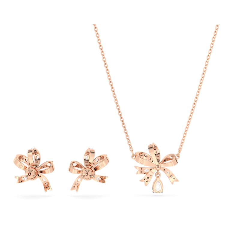 Hyperbola set, Bow, White, Rose gold-tone plated by SWAROVSKI