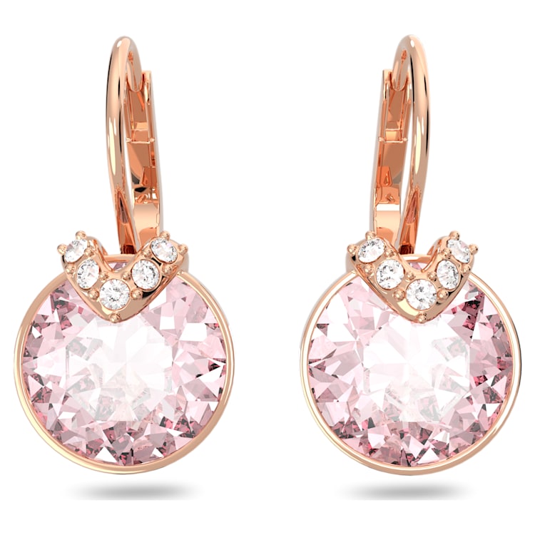 Bella V drop earrings, Round cut, Pink, Rose gold-tone plated by SWAROVSKI