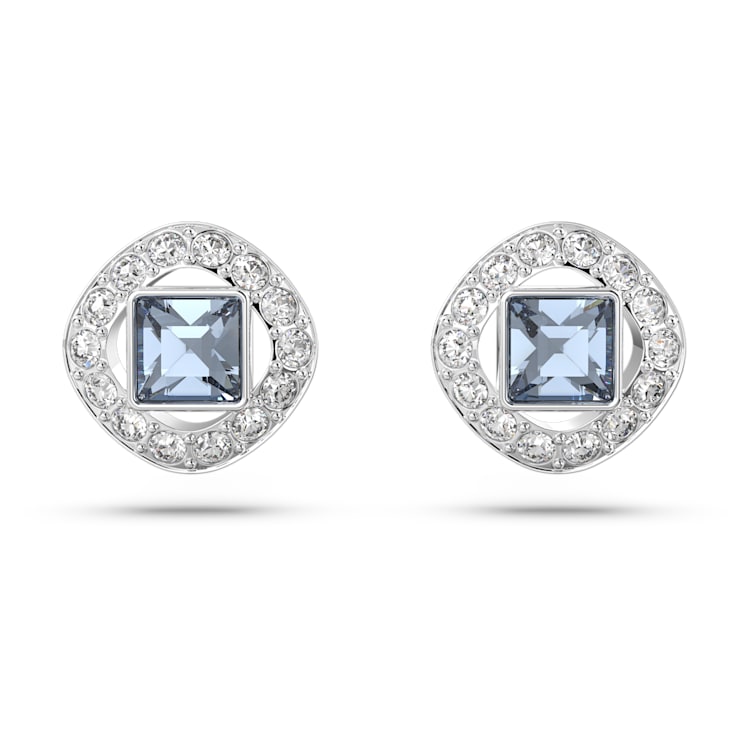 Una Angelic stud earrings, Square cut, Blue, Rhodium plated by SWAROVSKI