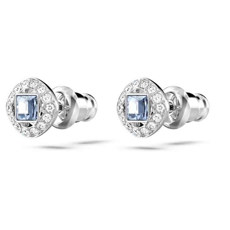 Una Angelic stud earrings, Square cut, Blue, Rhodium plated by SWAROVSKI