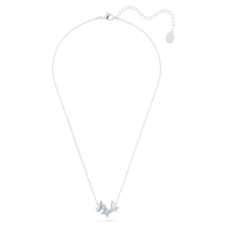 Lilia necklace, Butterfly, Blue, Rhodium plated by SWAROVSKI