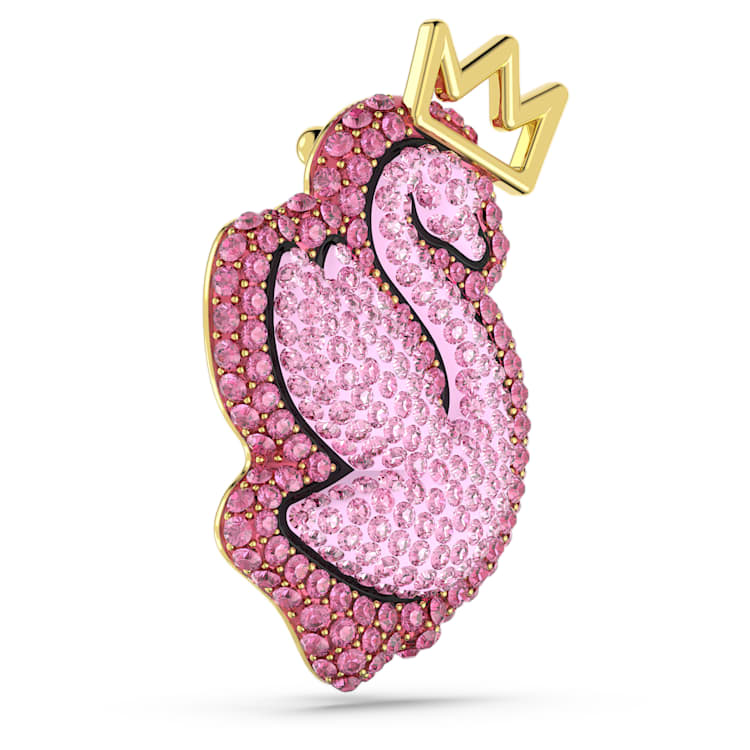 Swan brooch, Swan, Pink, Gold-tone plated by SWAROVSKI