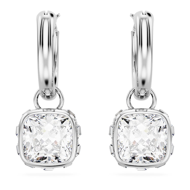 Chroma drop earrings, Square cut, White, Rhodium plated by SWAROVSKI